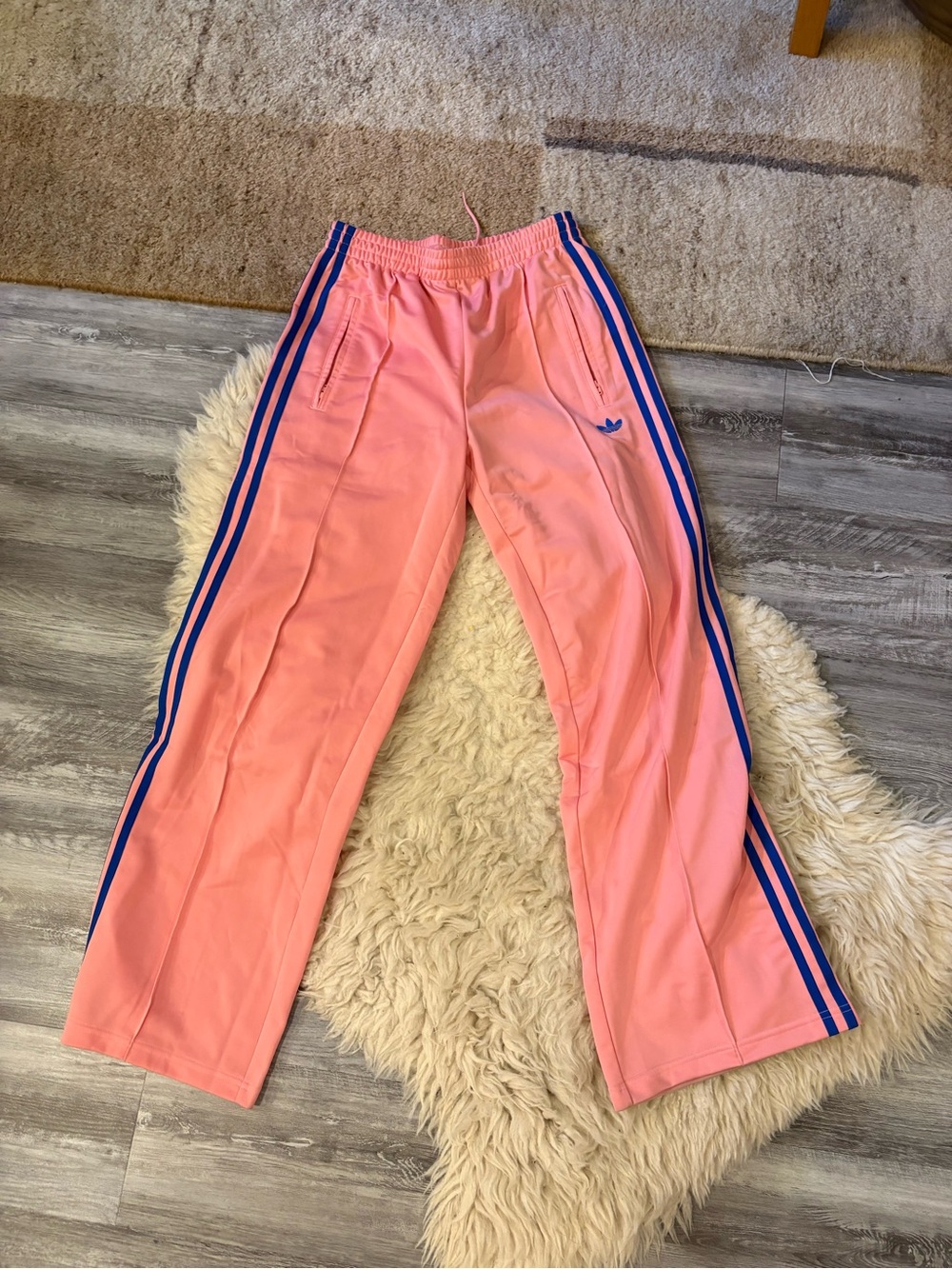 adidas Pink Track Pants with Blue Side Stripes